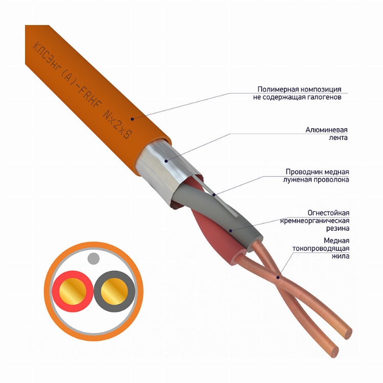 Кабель огнестойкий REXANT КПСЭнг(А)-FRHF 1x2x0,50 мм², бухта 200 м