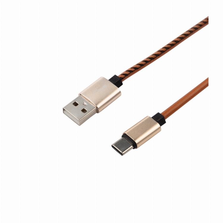 Кабель USB-Type-C/2A/leather/brown/1m/REXANT