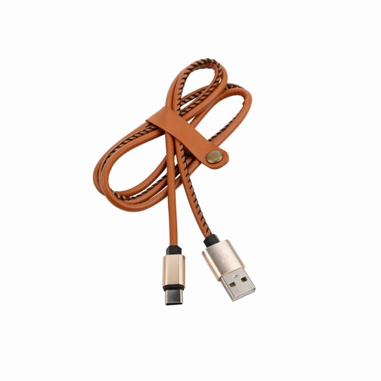 Кабель USB-Type-C/2A/leather/brown/1m/REXANT