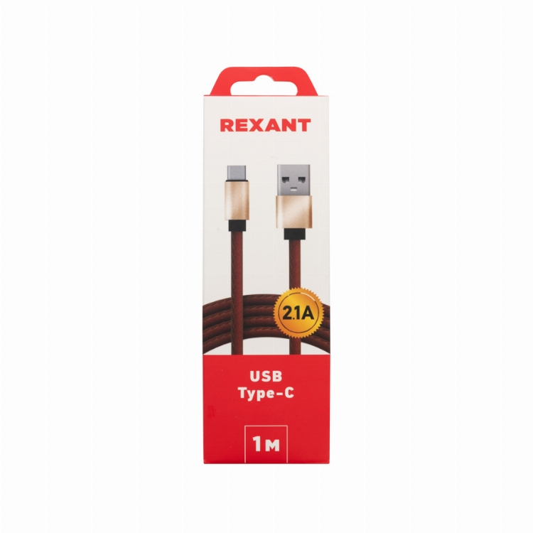 Кабель USB-Type-C/2A/leather/brown/1m/REXANT