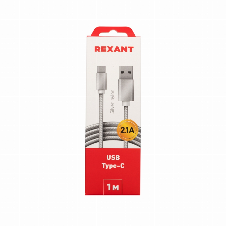 Кабель USB-Type-C/2A/nylon/silver/1m/REXANT