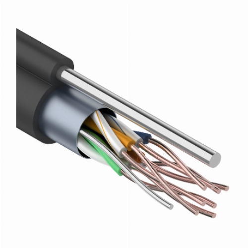 Кабель витая пара F/UTP, CAT 5e, PE, 4PR, 24AWG, OUTDOOR, SOLID, черный, с тросом, 305 м, PROconnect