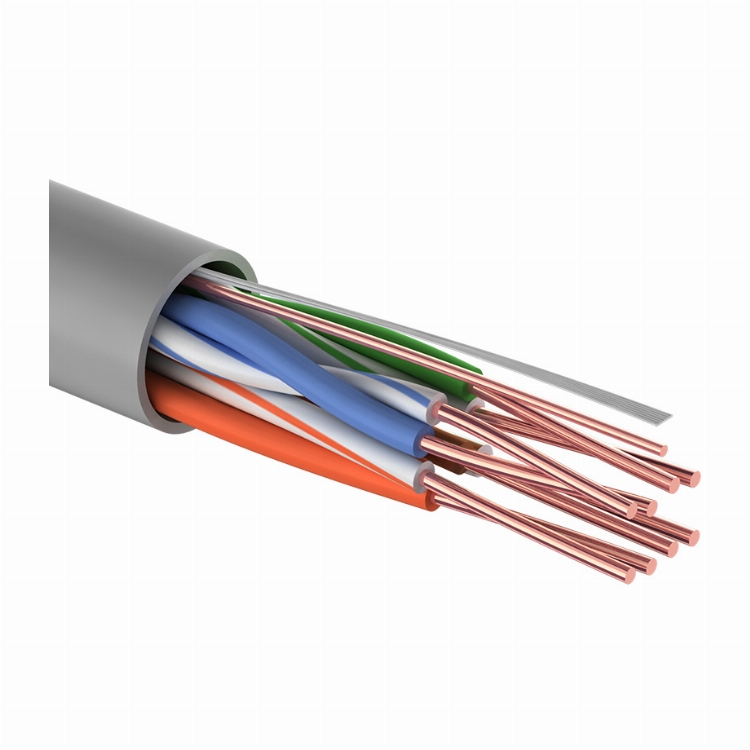 Кабель витая пара омедненный, U/UTP, CAT 5e, PVC, 4PR, 24AWG, INDOOR, SOLID, серый, 25 м, PROconnect