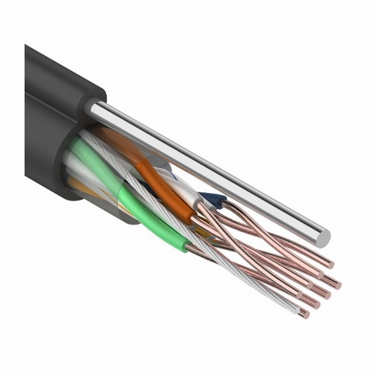 Кабель витая пара U/UTP, CAT 5e, PE, 4PR, 24AWG, OUTDOOR, SOLID, черный, с тросом, 305 м, REXANT