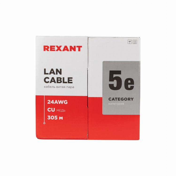 Кабель витая пара U/UTP, CAT 5e, ZH нг(А)-HF, 4PR, 24AWG, OUTDOOR, SOLID, черный, 305 м, REXANT