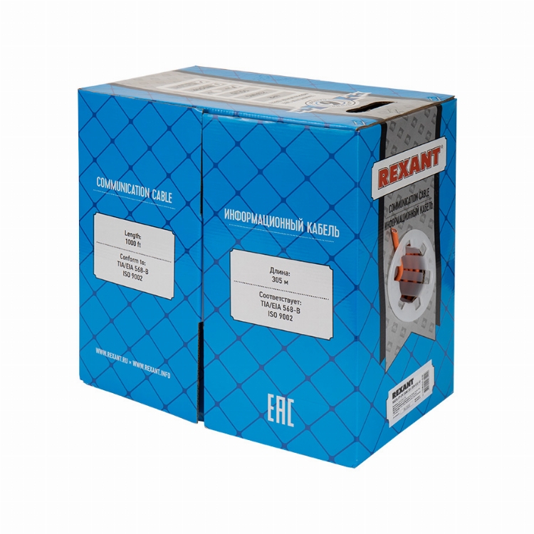 Кабель витая пара U/UTP, CAT 6, ZH нг(А)-HF, 4PR, 23AWG, INDOOR, SOLID, оранжевый, 305 м, REXANT