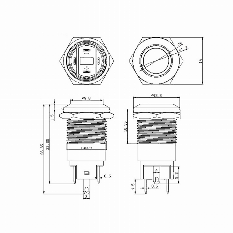 Кнопка антивандальная Ø12 12В(LED) Б/Фикс (4с) OFF-(ON) синяя (A-12-C2) REXANT