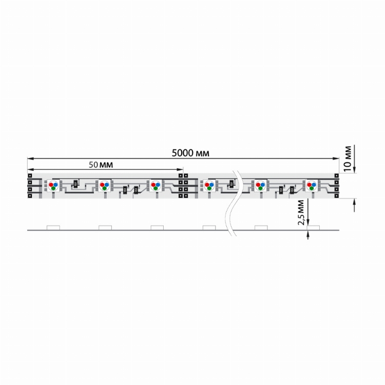 LED лента 5м открытая, 10 мм, IP23, SMD 5050, 60 LED/m, 12 V, цвет свечения RGB LAMPER