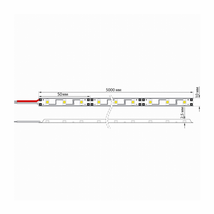 LED лента 5м открытая, 8 мм, IP23, SMD 2835, 60 LED/m, 12 V, цвет свечения синий LAMPER