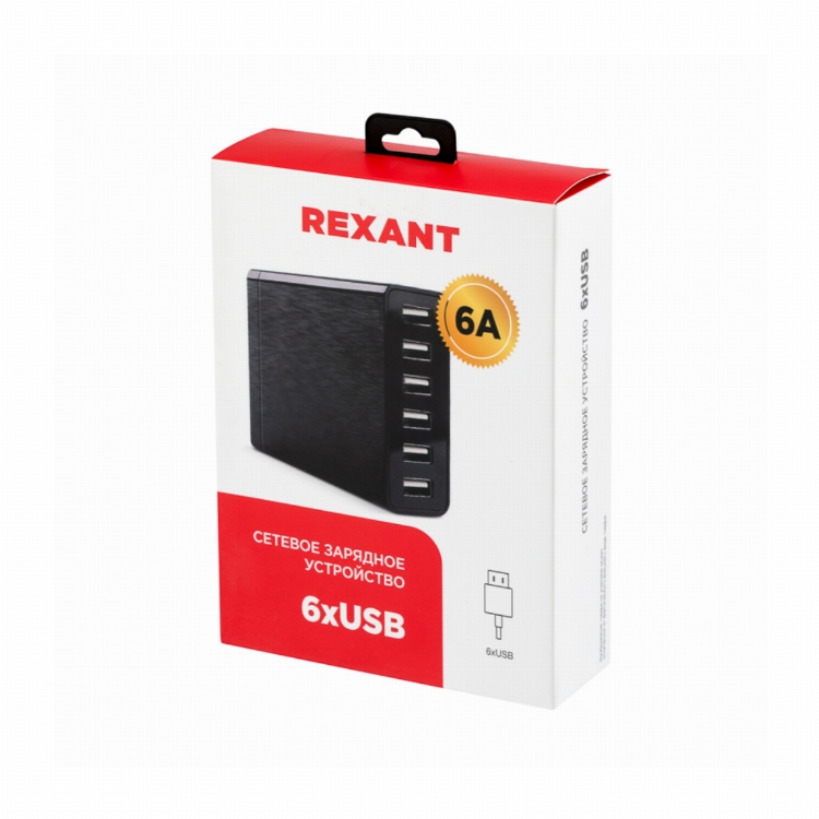 Сетевое зарядное устройство REXANT 6хUSB, 1000mA, черное