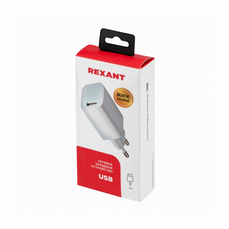 Сетевое зарядное устройство REXANT USB 5V, 3 A с Quick charge, белое