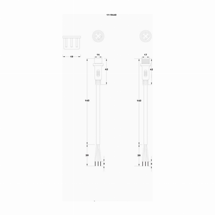 Соединительный кабель (4pin) герметичный (IP67) 4х0.75мм² белый REXANT