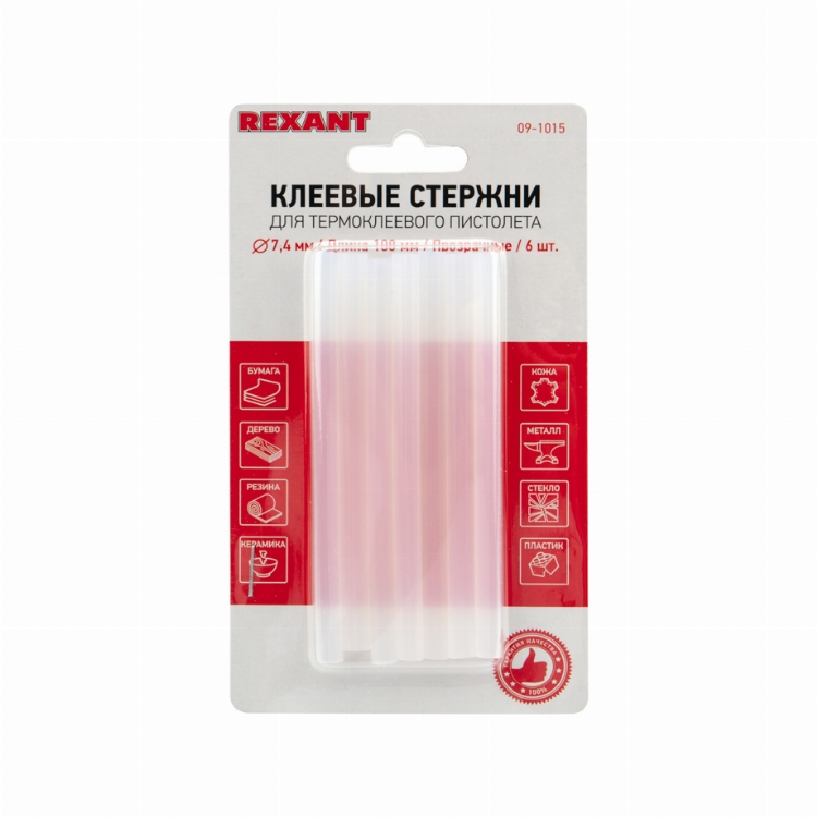 Стержни клеевые REXANT Ø 7 мм, 100 мм, прозрачные (6 шт./уп.) (блистер)