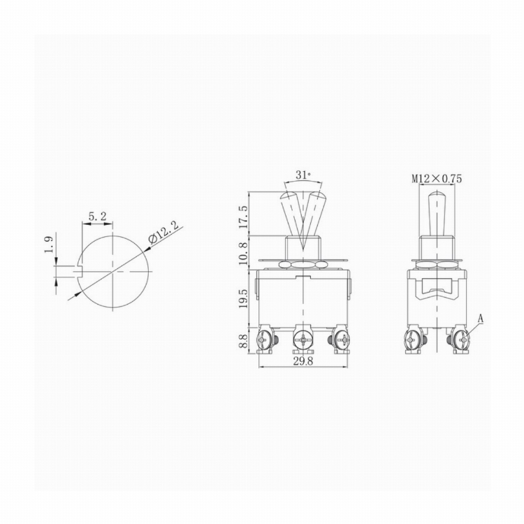 Тумблер 250V 15А (6c) ON-OFF-(ON) двухполюсный (KN-213) REXANT