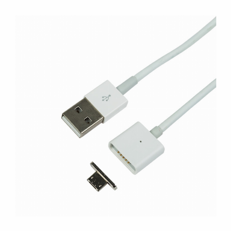 USB кабель micro USB магнитный со съемным штекером, 1м белый